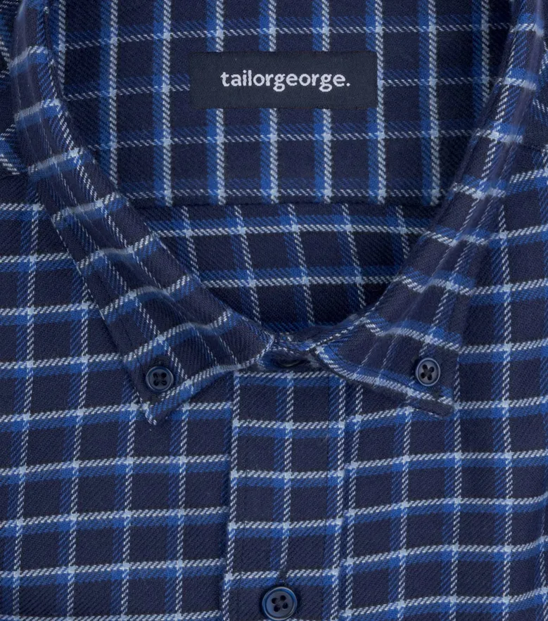 Chemise en flanelle épaisse bleu marine à carreaux ciel