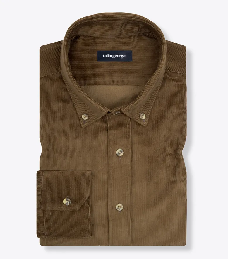 Chemise en velours côtelé épais marron châtaigne