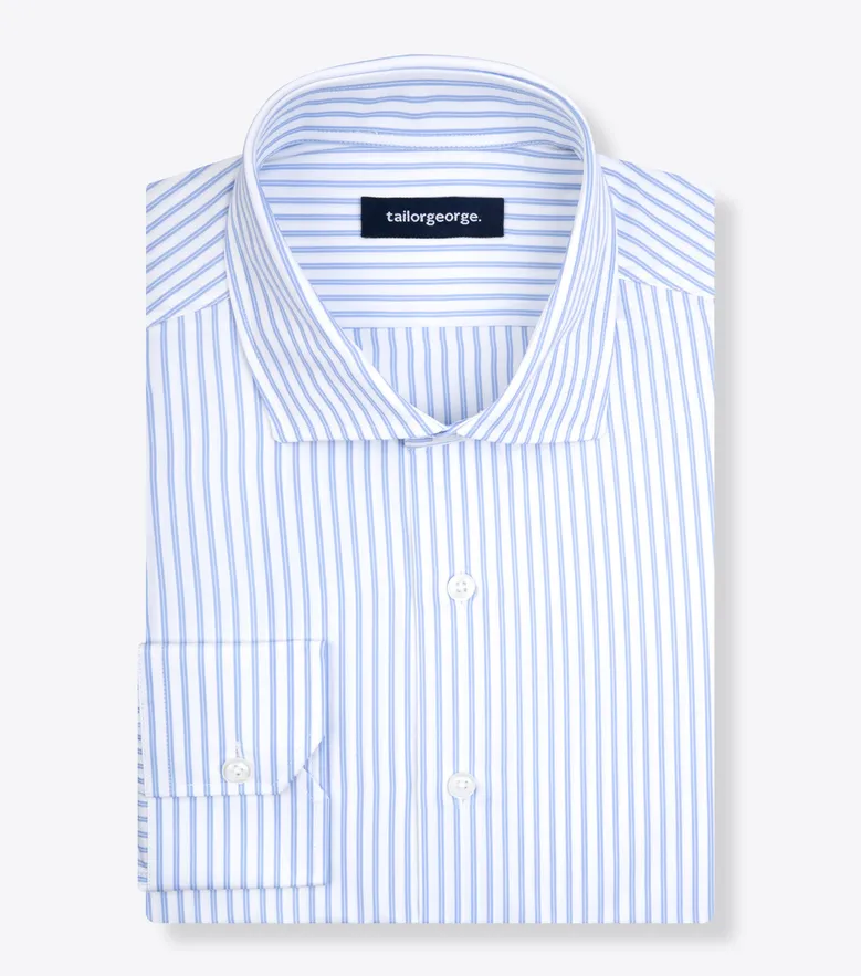 Chemise en popeline à rayures bleu ciel facile à repasser