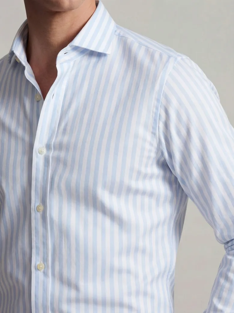 Chemise en twill à rayures bleu ciel facile à repasser