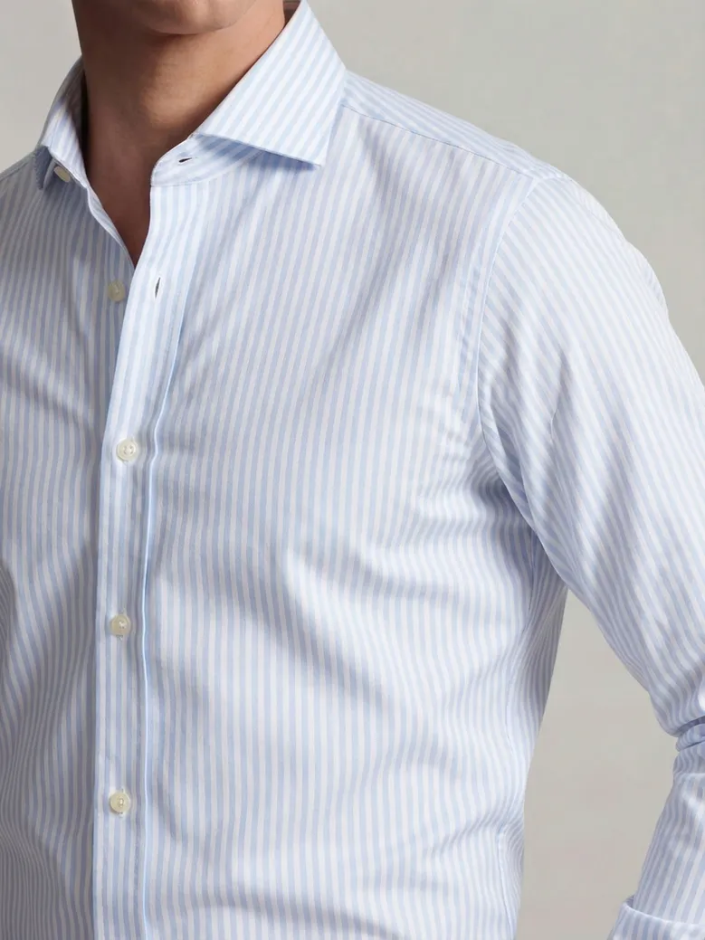 Chemise en twill à rayures bleu ciel facile à repasser