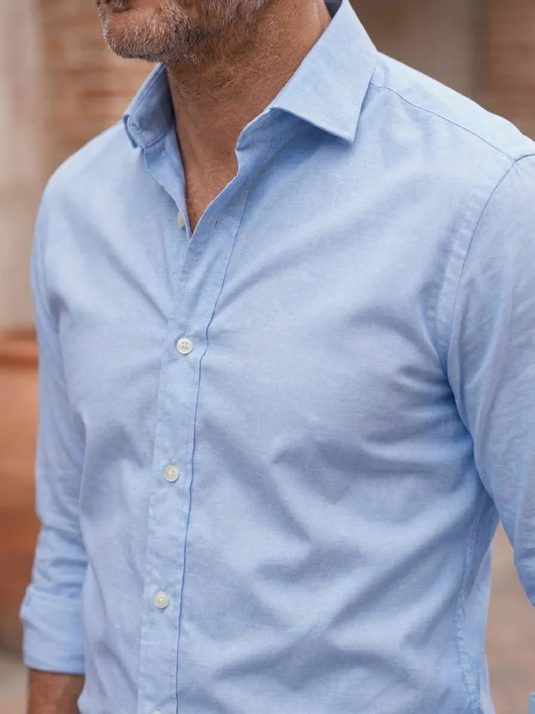 Chemise en chambray uni bleu ciel